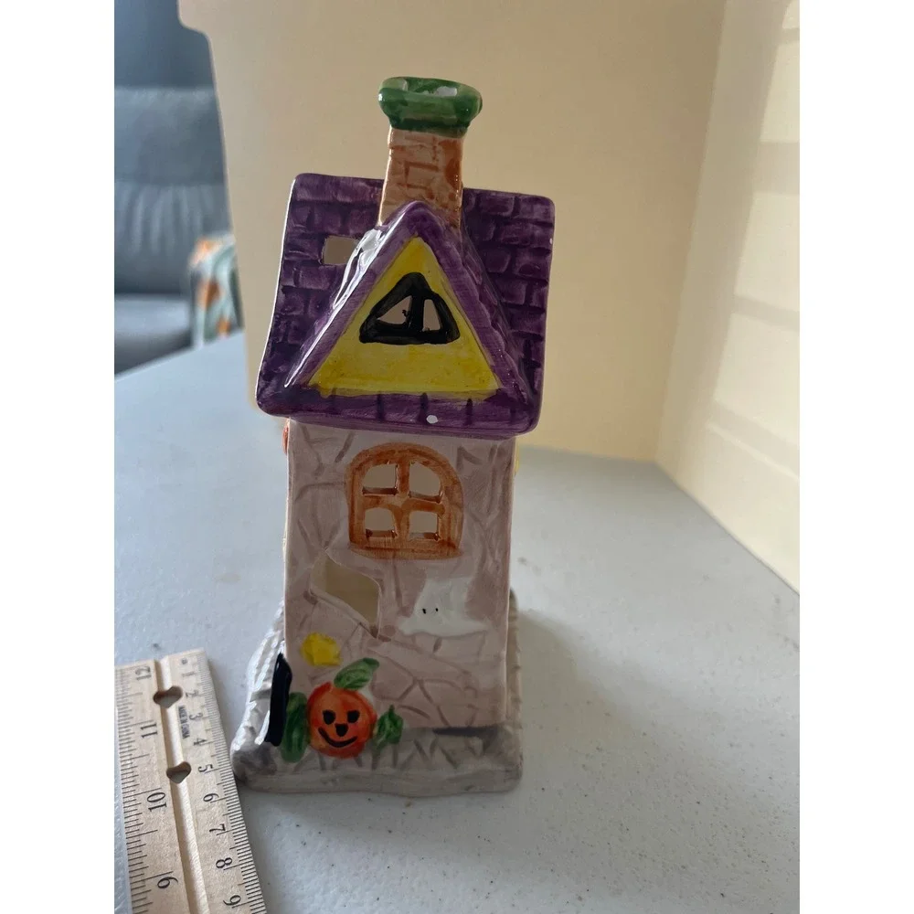 Halloween Haunted House Ceramic Tea Light Candle Holder Ghost Black Cat Pumpkin
